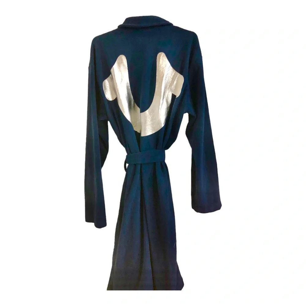 True Religion dark navy blue fleece silver logo lounge bath robe size small new‎
